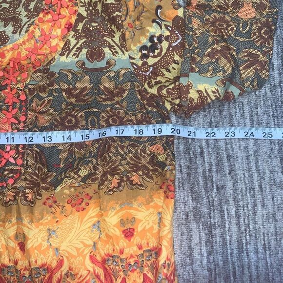 Style & Co Womens 10 Boho Beaded Tunic Top Brown Orange Cinched Back Cotton - Picture 5 of 7